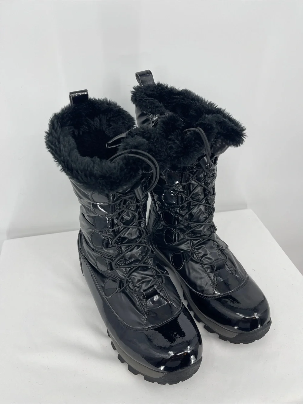 Storm Black Women's Winter Rain Boots with Faux Fur Trim SIZE 10 M